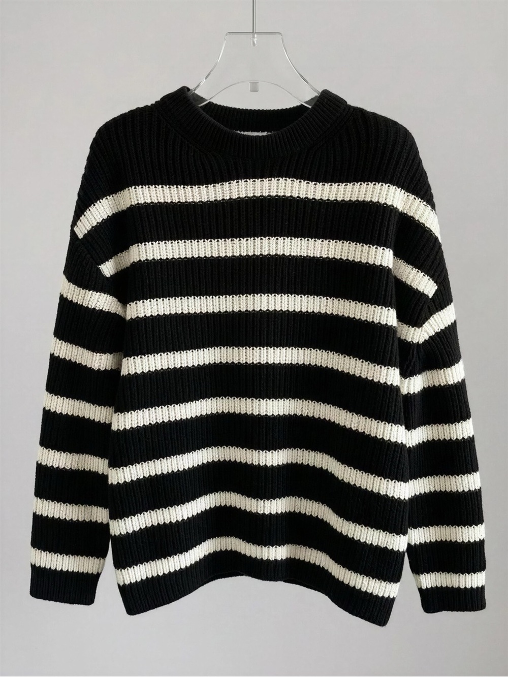H&M Black and White Striped Crewneck Sweater